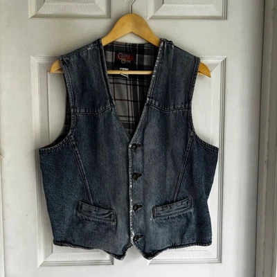 Chaleco de mezclilla Cripple Creek forrado a cuadros estilo occidental talla S desgastado de gran tamaño Foto 1 de 4