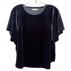 Madewell Shirt Womens Medium Navy Blue Velvet Short Sleeve Blouse Top Elegant - Picture 1 of 7