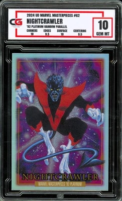 2024 Marvel Masterpieces Platinum 1992 RAINBOW PARALLEL #62 Nightcrawler ~ CG 10 - Image 1 of 2