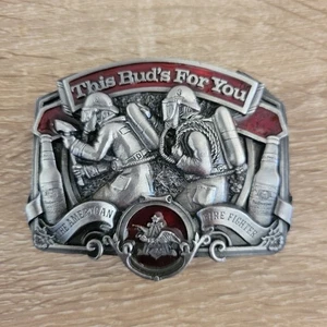 Vintage Budweiser Feuerwehr Gürtelschnalle 1987 Bergamont Messing 3" - Bild 1 von 2