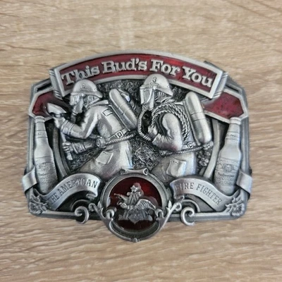 Hebilla de cinturón de bombero Budweiser 1987 Bergamont de colección latón 3" Foto 1 de 2