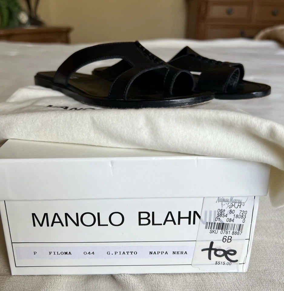 Sandálias de couro liso preto Manolo Blahnik tamanho 6 - Imagem 1 de 4
