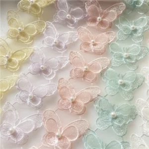 Beaded Butterfly Embroidery Lace Trim Organza Ribbon Edge Patch for DIY Sewing - Picture 1 of 17