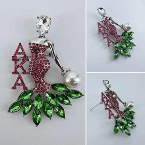 Elegant Lady Brooch Rhinestone Pink and Green - Picture 1 of 5