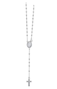 14k Solid White Gold Rosary Virgin Necklace Rosario de Oro Collar 2.5 mm Beads