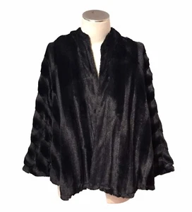 Slinky Brand Faux Fur Cloak Cape Black Mink Oversized Women’s Sz XS - Picture 1 of 8