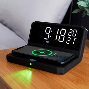 New QI Wireless Charging Alarm Clock LED Display Compatible with Android & Apple - Picture 1 of 3