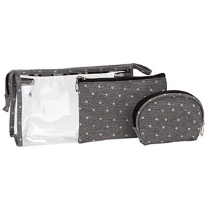 Printed Transparent Cosmetic Pouch With Zipper Cloures For Womens Pack Of 3 I064 - Picture 1 of 5