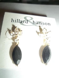 HILLARD & HANSON FAUX RHINESTONE & ONYX PIERCED EARRINGS - Picture 1 of 2