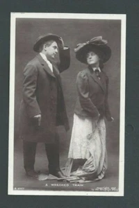 Ca 1910 Real Photo Post Card Humor A Wrecked Train Man Standing On Dress - Picture 1 of 1