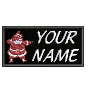 Custom Santa Christmas Name Tag Patch Embroidered Applique 4x2" Hook Backing - Picture 1 of 20