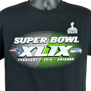 Super Bowl XLIX T Shirt NFL Football Seahawks Patriots Majestic Black Tee Medium