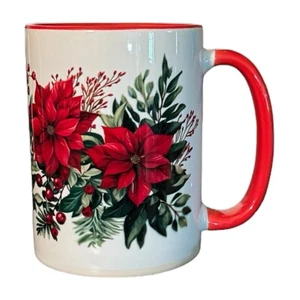 Handmade 15oz Ceramic Coffee-Tea Mug/Cup~Christmas~Poinsettia~Winter~Gift - Picture 1 of 4