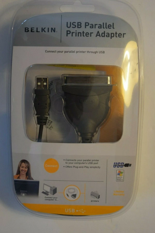 BELKIN, USB PARALLEL PRINTER ADAPTER CABLE, Plug-n-Play, New n Sealed, (c) 2005 - Image 1 of 4