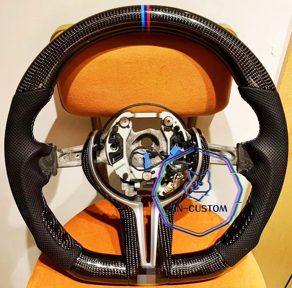 Volante de fibra de carbono real VINS PARA BMW F30 F80 F82 M3M4 COM TAMPA DE ACABAMENTO - Imagem 1 de 4