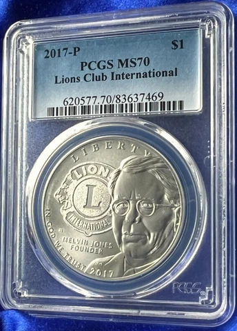 2017-P US Lions Club Commemorative Silver Dollar - PCGS MS70 Cover