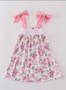 Girl's Boutique Pink Floral MAMA'S GIRL Embroidered Embroidery Dress Matching Si - Picture 1 of 13