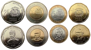 REPÚBLICA DOMINICANA - JUEGO DE 4 MONEDAS 1 - 25 PESOS 2022 - 2023 2 X BIMETAL UNC - Imagen 1 de 1