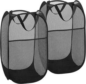 2 Pack Popup Laundry Hamper: Foldable Mesh Basket for Dorm, RV - Black - Picture 1 of 22