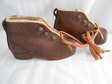 Child's Antique Vintage BROWN Leather LACE UP Shoes WOOD SOLES