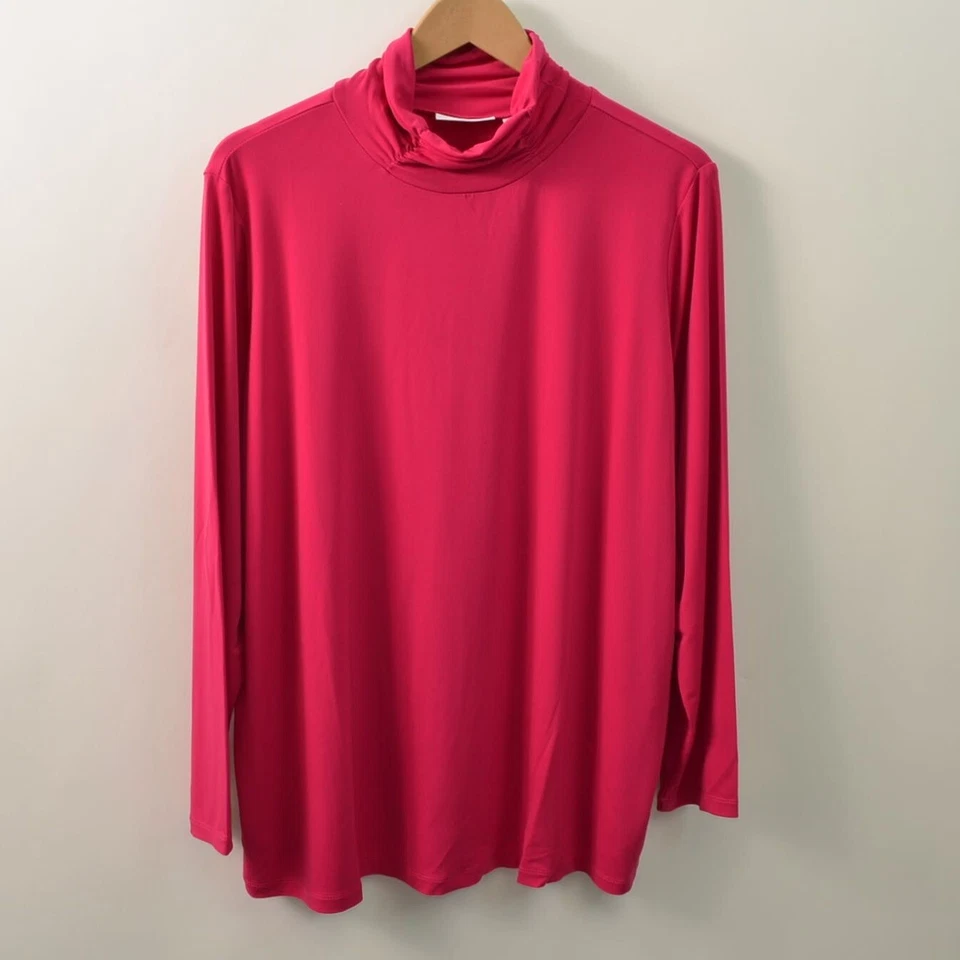 Susan Graver Blouse Womens 1X Pink Mock Neck Long Sleeve Stretchy Polyester - Image 1 of 4