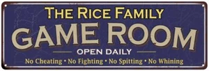 The Rice Family Personalized Blue Game Room Metal Sign 106180037040 - Picture 1 of 1