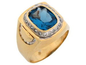 10k or 14k Two Tone Gold Simulated Blue Zircon CZ December Birthstone Mens Ring - Picture 1 of 4