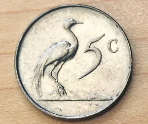 1966 South Africa 5 Cents Blue Crane English Legend - Picture 1 of 8