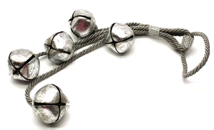 Christmas Silver Toned 2.5" Jingle Bells 5/Strand Rhinestones Handle Door 20" - Picture 1 of 7