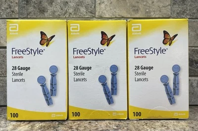 Lote de 3 lancetas estériles Freestyle calibre 28 caja de 100 unidades 300 lancetas totales Foto 1 de 4