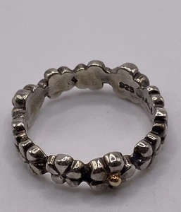 Authentic Pandora S925 ALE SS 14k Chain Of Daisies Flower Ring Sz9 190440 - Picture 1 of 6