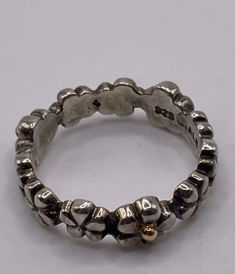 Authentic Pandora S925 ALE SS 14k Chain Of Daisies Flower Ring Sz9 190440 - Image 1 of 4