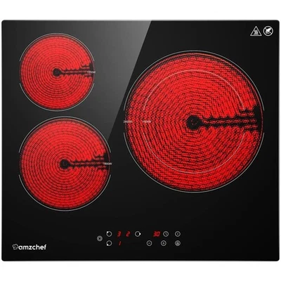 AMZCHEF Ceramic Hob 60cm Hot Plate 3 Hobs 5400W with 9 Settings - Image 1 of 4