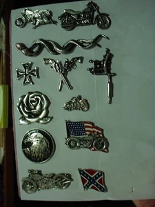 Lot of 12 NEW OLD STOCK Biker Pewter Pins with clutch backs - Picture 1 of 2