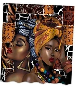 African Woman Boho Theme Fabric Shower Curtain Sets 60"W x 72"L (Pack of 1) - Picture 1 of 7