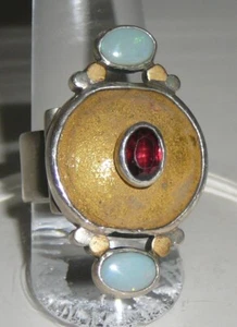 Sterling silver and gold nugget artisan ring, size 7 - Picture 1 of 3