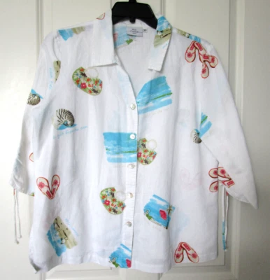 Hot Cotton Linen A Gift From the Sea Beach 3/4 Sleeve Top Size Petite M - Image 1 of 4