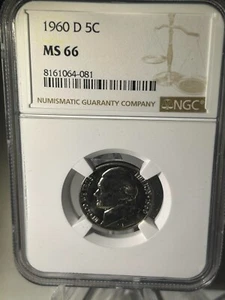 1960 D Jefferson Nickel NGC MS-66 Beauty - Picture 1 of 2