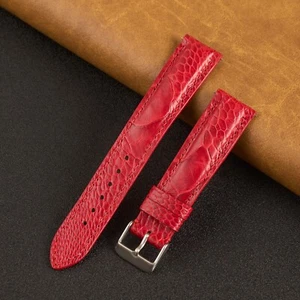 Red Real Ostrich Leg Watch Band Handmade Leather Watch Strap Men Quick Release - Picture 1 of 8