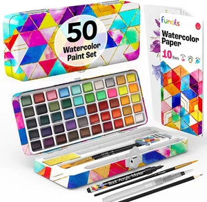 Watercolor Paint Set - 50 Travel Watercolors Set - Water Colors Paint for Adult, - Picture 1 of 12