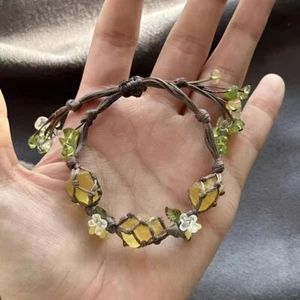 Pulsera Macramé Artesanal Árbol Canela Natural Cristales Fluorita Piedra Cruda - Imagen 1 de 8