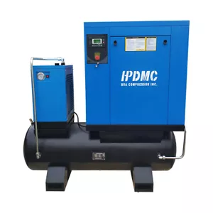 230V 1Phase 10HP VFD Rotary Screw Air Compressor 39CFM w/ Air Dryer and Tank - Picture 1 of 8