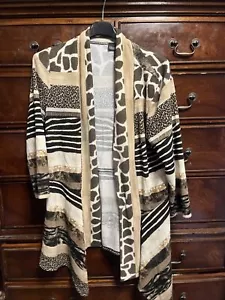 CÁRDIGAN FRANK LYMAN Marrón Crema Estampado Animal Reino Unido 16 CUBRIR CASCADA B70 - Imagen 1 de 8