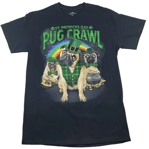 Camiseta negra divertida de los perros Pug "Pug Crawl" St. Patricks Day talla M U3 - Imagen 1 de 6