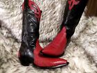 TONY LAMA WOMEN TOP QUALITY LIZARD SKIN & LEATHER WESTERN COWGIRL BOOTS-BLK/RED-