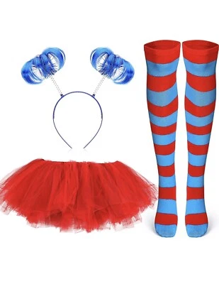 Tutú de Tul Rojo con Hasta la Rodilla Azul Nd Rojo Rayas Calcetines Diadema Colas de Caballo Disfraz Foto 1 de 4