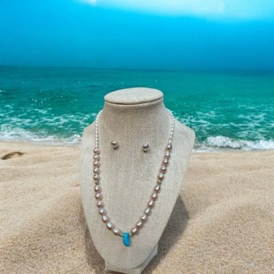 natural Sea pearl with turquoise necklace and earing set - Image 1 of 2