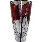 Kosta Boda Rose Trail Tattoo Vase Glass Art Red Rose Black Stem 10" Solid Sweden