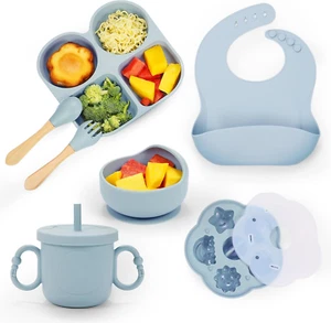 Silicone Baby Feeding Set, Baby Led Weaning Supplies, Baby Food Tableware Silico - Picture 1 of 12