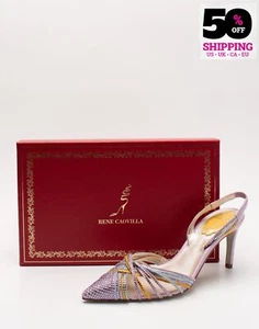 RRP€996 RENE CAOVILLA Leather Slingback Shoes US6 UK3 EU36 Rhinestones Strappy - Picture 1 of 11